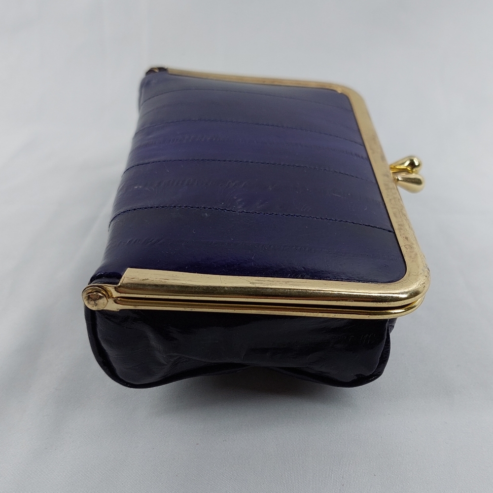 Vintage Purple Eel Skin Wallet Coin Jewelry Holder Travel with Mirror - Picture 10 of 10